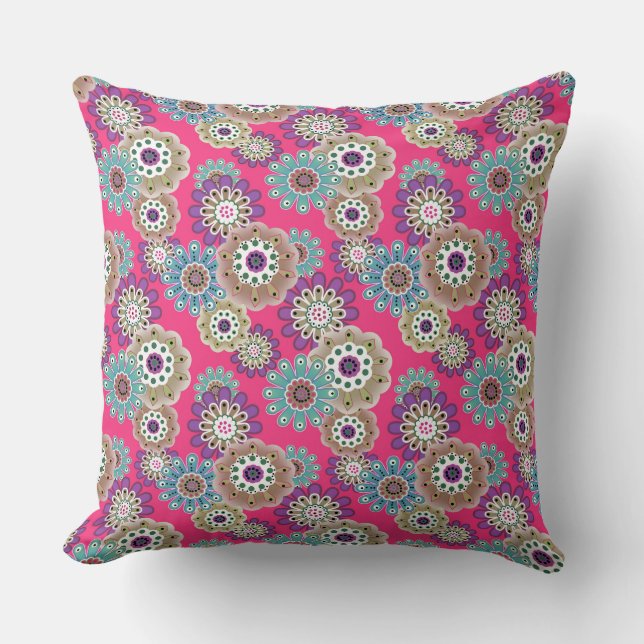 Coussin Motif floral rustique coloré rétro  (Recto)