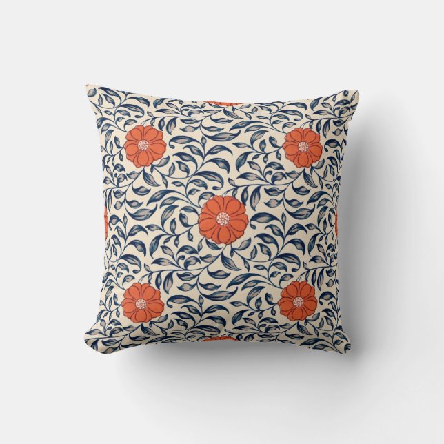 Coussin Motif floral sans couture avec fleur orange vibran (Recto)