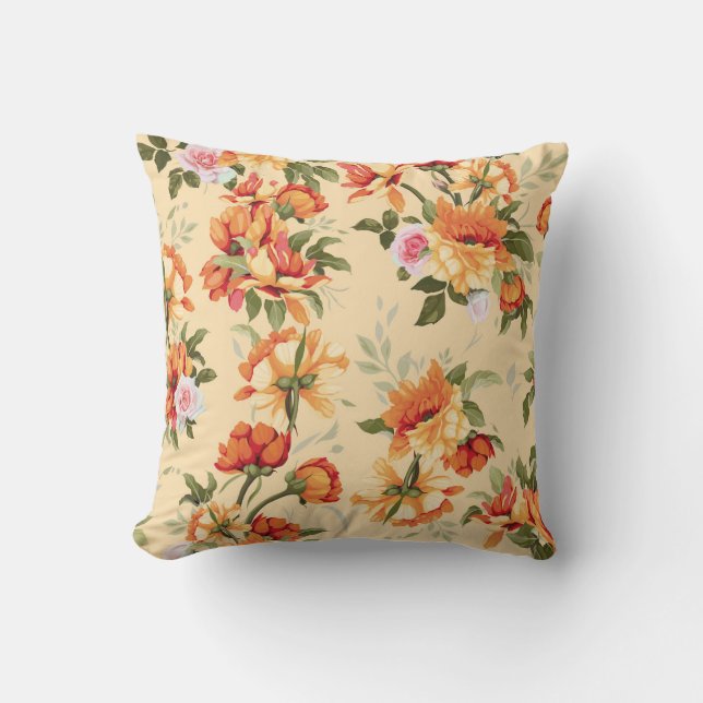 Coussin Motif floral sans couture avec rose, aquarelle. Il (Recto)
