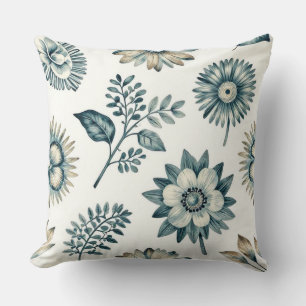 Coussin Motif floral sans couture élégant vintage à l'aqua