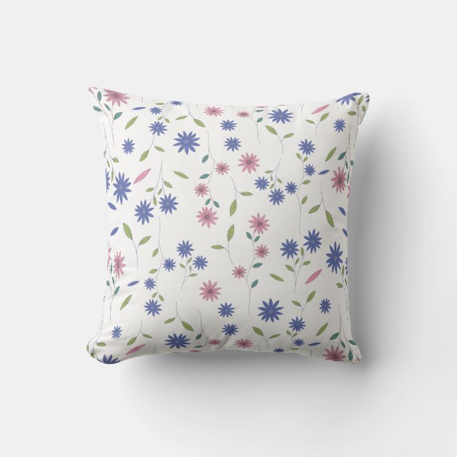 Coussin Motif floral sans couture rose et bleu (Recto)