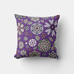 Coussin Motif floral sans couture T rose pastel rétro viol