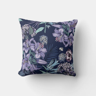 Coussin Motif floral sans soudure. Il y a Lily, Hydrangea