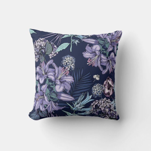 Coussin Motif floral sans soudure. Il y a Lily, Hydrangea (Recto)