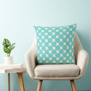 Coussin Motif floral sarcelle et blanc mignon