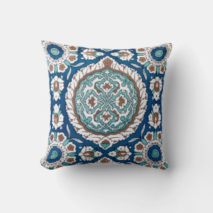 Coussin Motif floral sarcelle et bleu marocain vintage