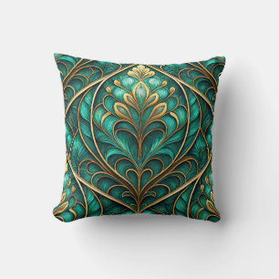 Coussin motif floral sarcelle et or vibrant