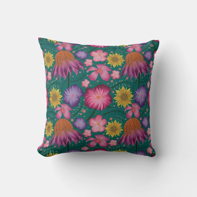 Coussin Motif floral sarcelle Fleur sauvage (Recto)