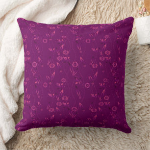 Coussin Motif floral simple rétro bordeaux