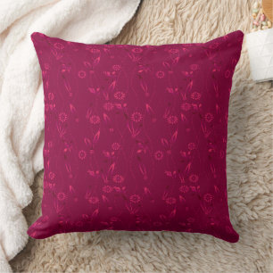 Coussin Motif floral simple rétro rouge