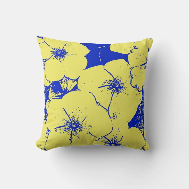 Coussin Motif Floral Soleil Jaune Bleu (Recto)