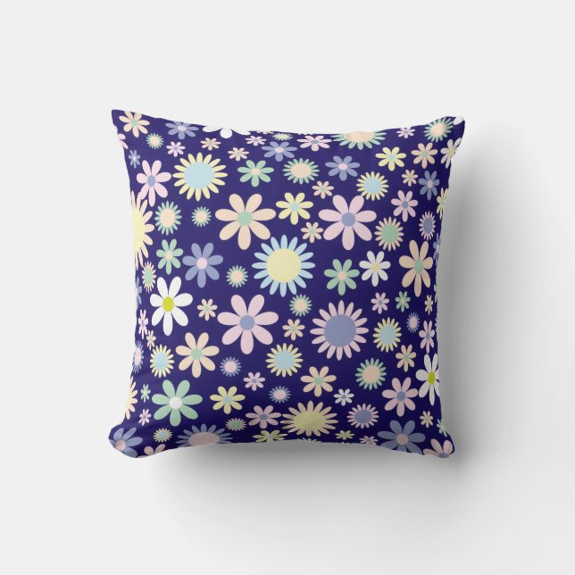 Coussin Motif floral sur fond bleu (Recto)