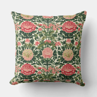 Coussin Motif floral symétrique de pivoine rose
