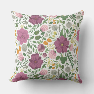 Coussin Motif Floral tendance rose jaune pourpre vert
