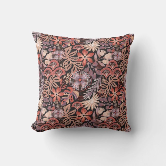 Coussin Motif floral terracotta boho (Recto)
