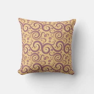 Coussin Motif floral tourbillonnant vintage – Design prune