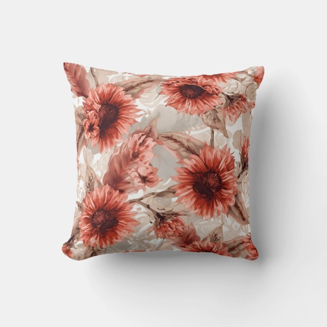 Coussin Motif floral Tournesol rouge (Recto)