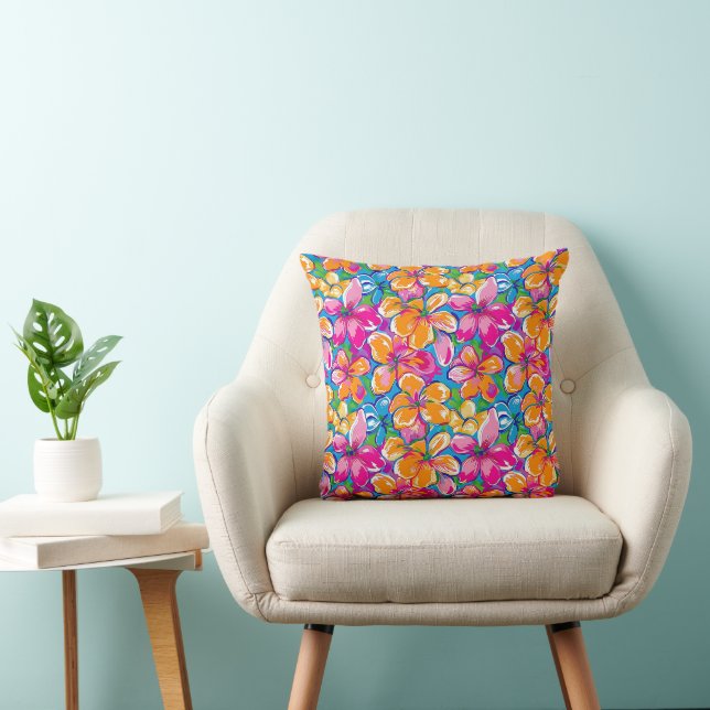 Coussin Motif floral tropical coloré (Chaise)
