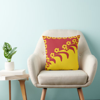 Coussin Motif floral tropical hawaïen rouge jaune