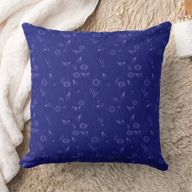 Coussin Motif floral uni rétro bleu (Couverture)