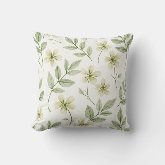 Coussin Motif floral vert aquarelle (Recto)