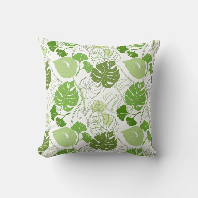 Coussin Motif floral vert avec feuilles et fleurs (Recto)