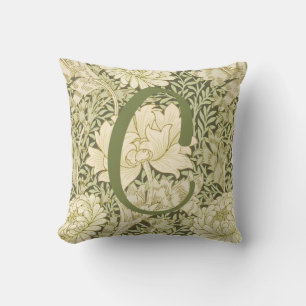 Coussin Motif floral vert de William Morris avec monogramm