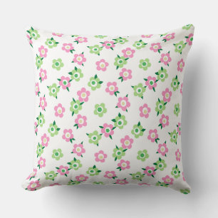 Coussin Motif floral vert rouge rétro années soixante