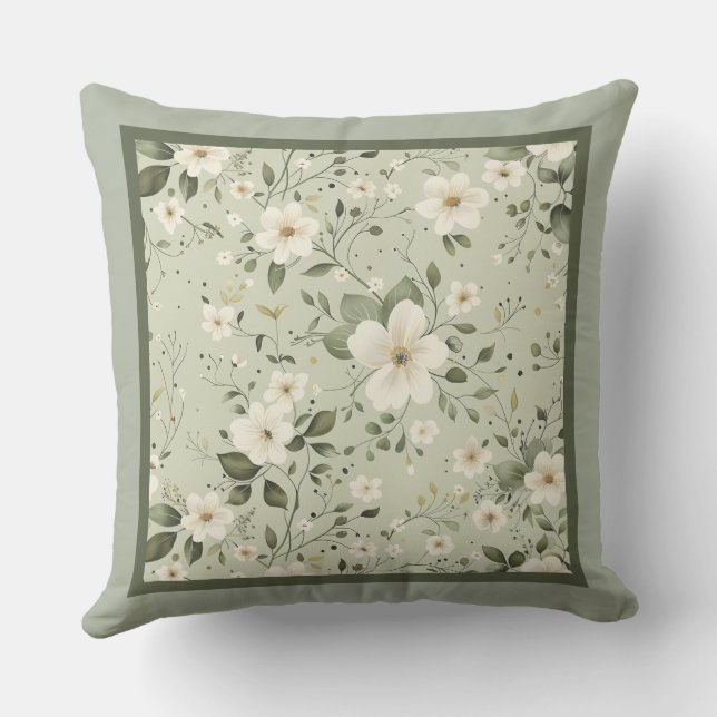 Coussin Motif floral vert Sage inversé (Verso)