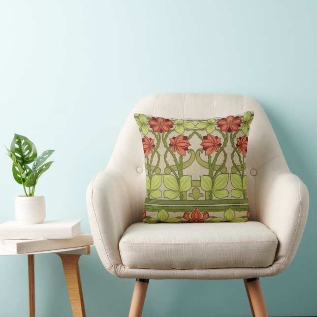 Coussin Motif floral vert sauge Art nouveau vintage (Chaise)