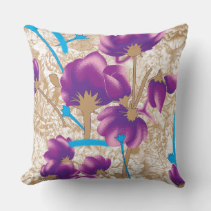 Coussin Motif floral vif avec violet et bleu f