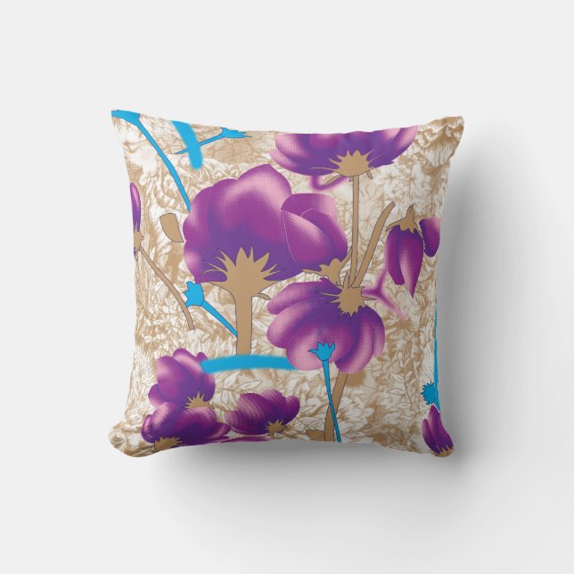 Coussin Motif floral vif avec violet et bleu f (Recto)