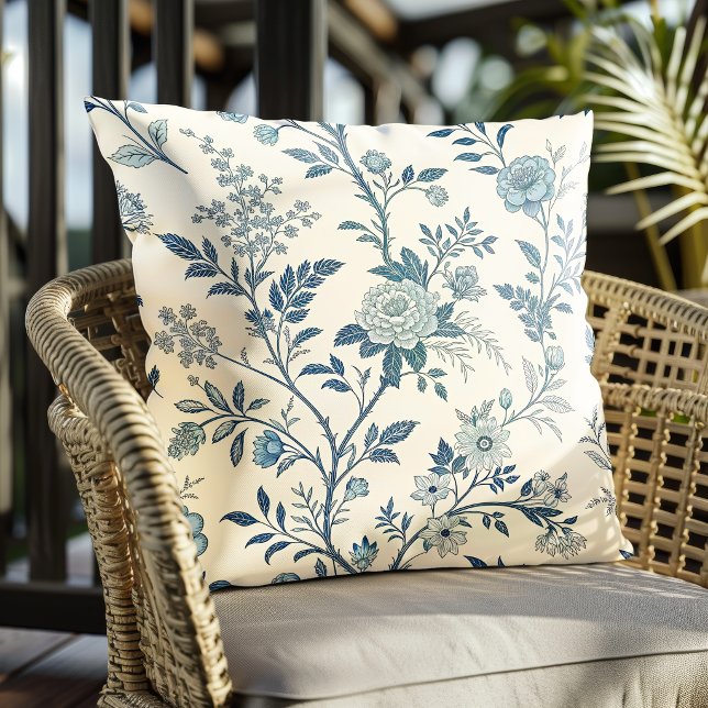 Coussin Motif floral vintage bleu (Créateur téléchargé)