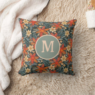 Coussin Motif floral vintage de poinsettia pour Noël