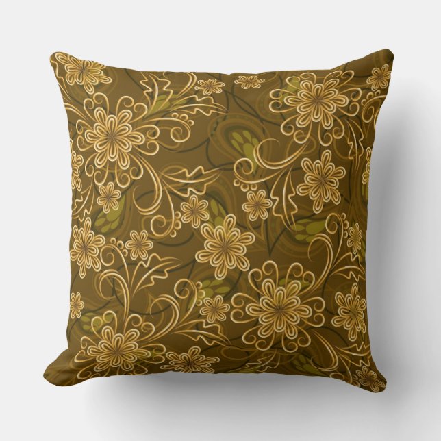 Coussin Motif floral vintage d'or (Recto)