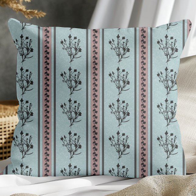 Coussin Motif Floral Vintage Rose Et Bleu (Créateur téléchargé)