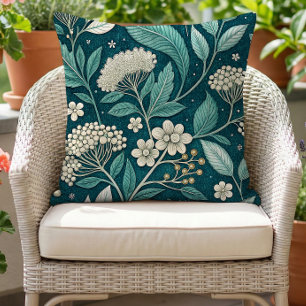 Coussin Motif floral vintage turquoise blanc bleu sarcelle