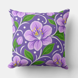 Coussin Motif floral violet clair avec feuilles vertes