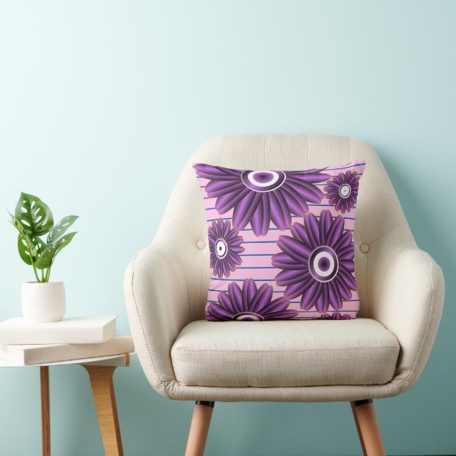 Coussin Motif floral violet Design de fleurs abstrait mode (Chaise)