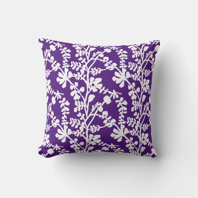 Coussin Motif Floral Violet Et Blanc (Recto)