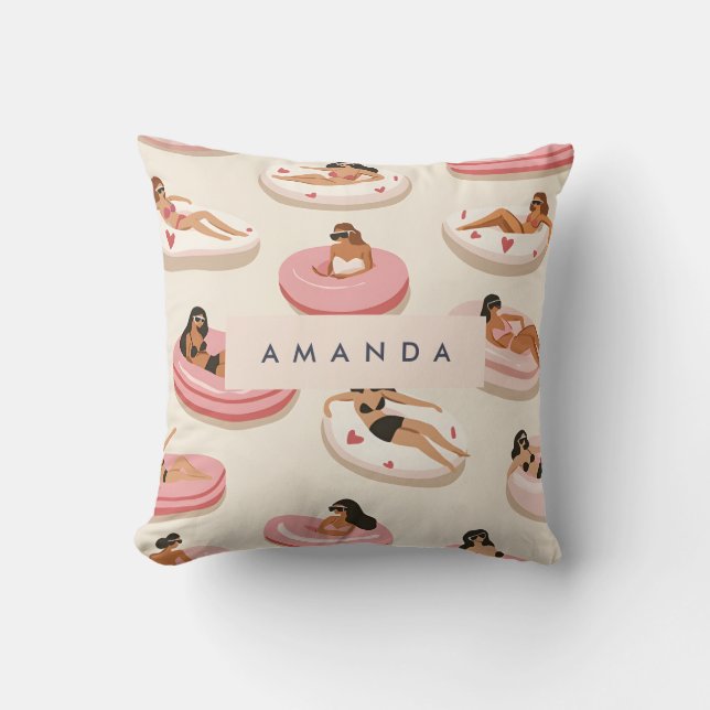 Coussin Motif flottant de piscine d'été personnalisé Monog (Recto)