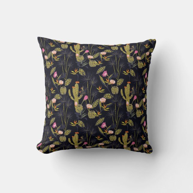 Coussin Motif foncé de cactus de nuit d'été (Recto)