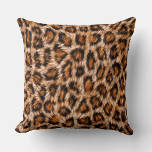 Coussin Motif Fourrure Marron Chat Léopard Jaguar