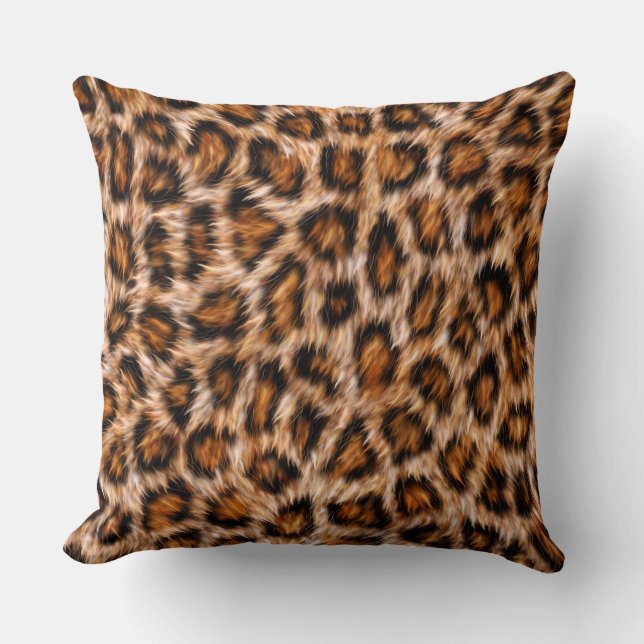 Coussin Motif Fourrure Marron Chat Léopard Jaguar (Recto)