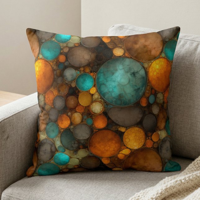 Coussin Motif fractal abstrait turquoise marron (Créateur téléchargé)