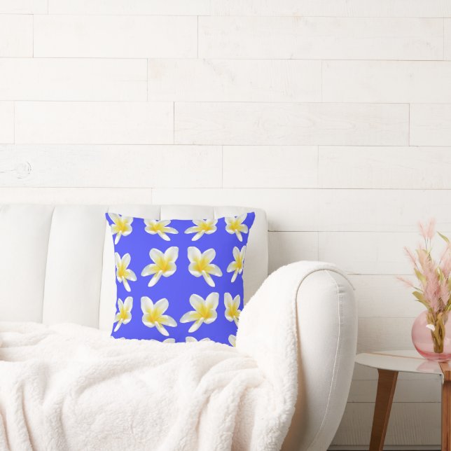 Coussin Motif Frangipani Bleu Et Jaune, (Canapé)