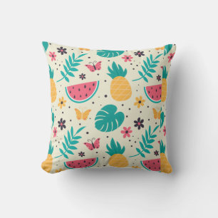 Coussin Motif Fruit Tropical Pastèque Ananas Et Fl