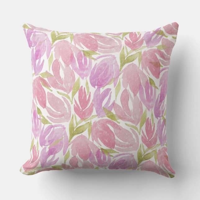 Coussin Motif Fuchsia rose violet d'aquarelle (Recto)