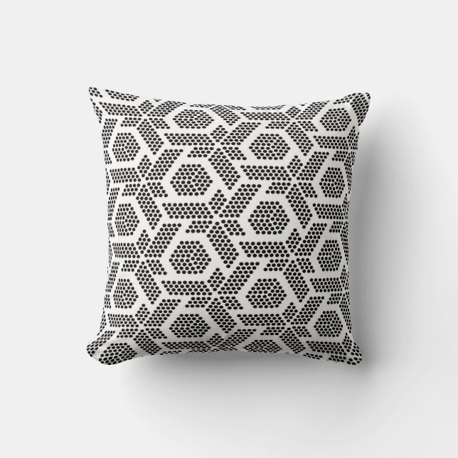 Coussin Motif géométrique à points sur fond blanc et noir (Recto)