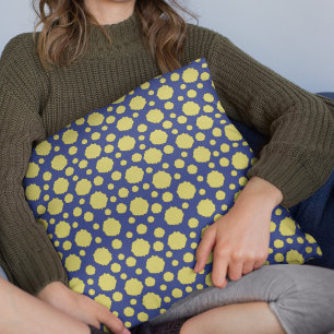Coussin Motif géométrique à pois jaunes sur fond bleu